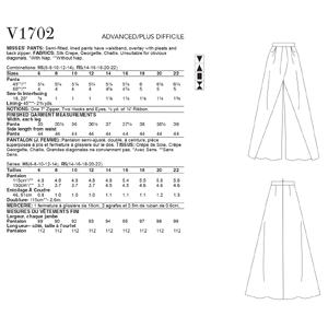 Vogue Sewing Pattern Misses' Pants1702H5