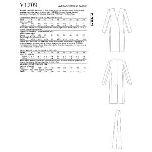 Vogue Sewing Pattern - Misses' Jacket & Belt 1709B5