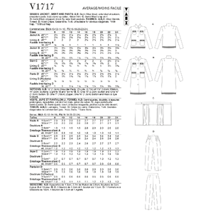 Vogue Sewing Pattern - Misses' Jacket, Skirt & Pants 1717B5