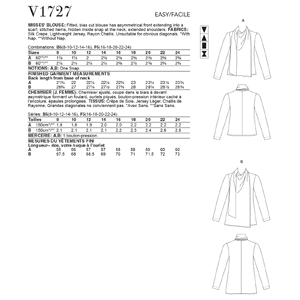 Vogue Sewing Pattern - Misses' Blouse 1727F5