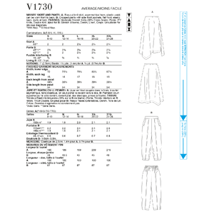 Vogue Sewing Pattern Misses' Skirt & Pants 1730A