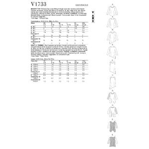 Vogue Sewing Pattern Misses' Shaped-Hemline Tops 1733y (Sizes XS-S-M)