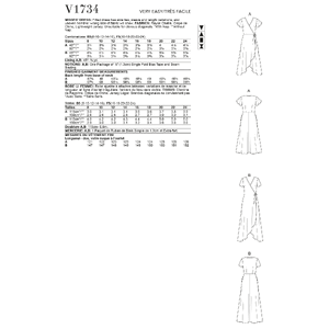 Vogue Sewing Pattern - Misses' Wrap Dresses with Ties, Sleeve and Length Variations 1734B5 