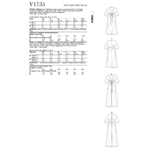 Vogue Sewing Pattern Misses' DEE (Sizes 14-20)p-V Kimono-Style Dresses with Self-Tie 1735y (Sizes XS-S-M)