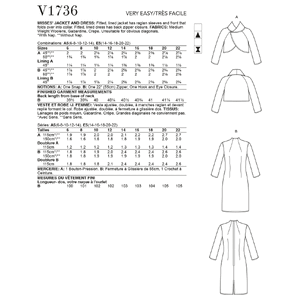 Vogue Sewing Pattern Misses' Lined Raglan-Sleeve Jacket and Funnel-Neck Dress 1736 A5 (Sizes 6-14)