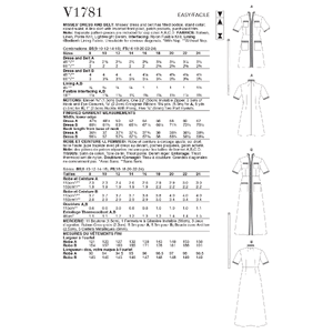 Vogue Sewing Pattern - Misses' Dresses & Belt 1781B5