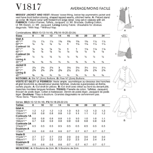 Vogue Sewing Pattern - Misses' Jacket and Vest 1817B5