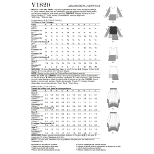 Vogue Sewing Pattern Misses' Top and Skirt 1820A