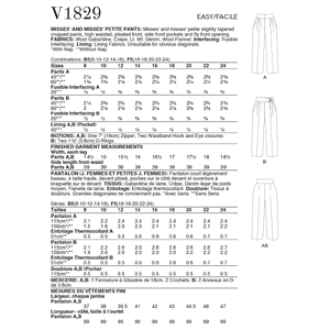 Vogue Sewing Pattern - Misses' and Misses' Petite Pants 1829B5