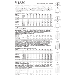 Vogue Sewing Pattern - Misses' Jacket and Pants 1830B5