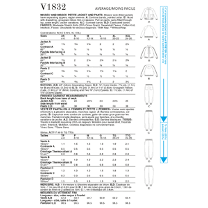 Vogue Sewing Pattern Misses' and Misses' Petite Jacket and Pants 1832A