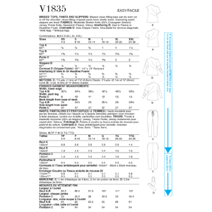 Vogue Sewing Pattern Misses' Tops, Pants and Slippers 1835A