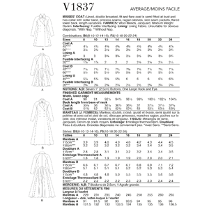 Vogue Sewing Pattern - Misses' Coat 1837F5