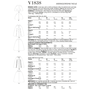 Vogue Sewing Pattern Misses' Cape 1838A