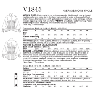 Vogue Sewing Pattern - Misses' Shirt 1845B5