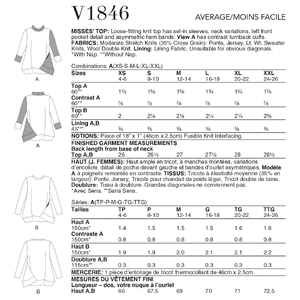 Vogue Sewing Pattern Misses' Top 1846A