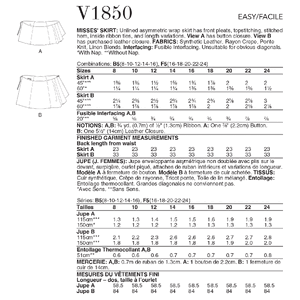 Vogue Sewing Pattern - Misses' Skirt 1850B5