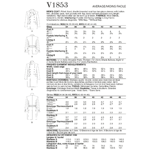 Vogue Sewing Pattern Men's Coat 1853MUU (Sizes 34-40)