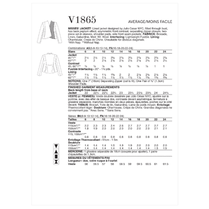 Vogue Sewing Pattern Misses' Jacket 1865 A5 (Sizes 6-14)