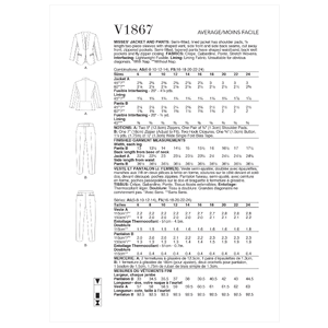 Vogue Sewing Pattern Misses' Jacket and Pants 1867 A5 (Sizes 6-14)