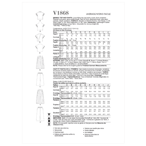 Vogue Sewing Pattern Misses' Top and Pants 1868A