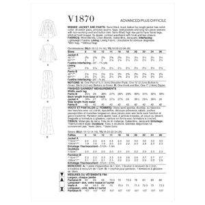 Vogue Sewing Pattern - Misses' Jacket and Pants 1870B5