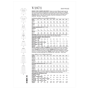 Vogue Sewing Pattern Misses' Tops, Shorts and Skirt 1871 A5 (Sizes 6-14)