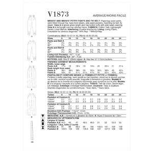 Vogue Sewing Pattern - Misses' and Misses' Petite Pants and Tie Belt 1873F5