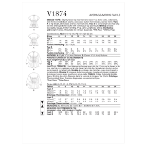 Vogue Sewing Pattern Misses' Tops 1874 A5 (Sizes 6-14)