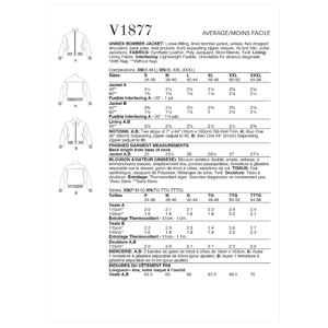 Vogue Sewing Pattern Unisex Bomber Jacket 1877XM (Sizes S-M-L)