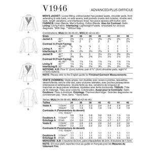 Vogue Sewing Pattern V1946MUU Mens Jacket Sizes 34-40