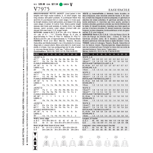 Vogue Sewing Pattern Misses'/Misses' Petite Jacket 7975D