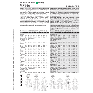 Vogue Sewing Pattern Misses' Coat 8346A