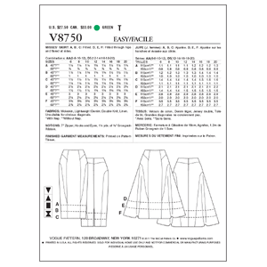 Vogue Sewing Pattern - Misses' Skirt 8750AA