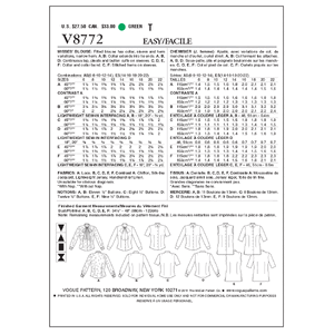 Vogue Sewing Pattern Misses' Blouse 8772 A5 (Sizes 6-14)