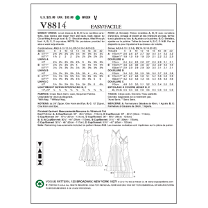 Vogue Sewing Pattern Misses' Dress 8814 A5 (Sizes 6-14)