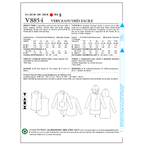 Vogue Sewing Pattern Misses' Tunic 8854ZZ (Sizes L-XL-XXL)