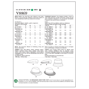 Vogue Sewing Pattern Men's Hats 8869OSZ