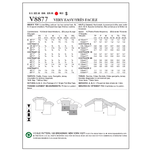 Vogue Sewing Pattern Misses' Top 8877y (Sizes XS-S-M)