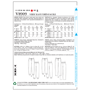 Vogue Sewing Pattern Misses' Pants 8909ZZ (Sizes L-XL-XXL)