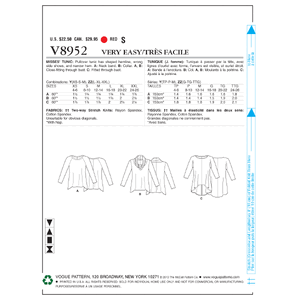 Vogue Sewing Pattern Misses' Tunic 8952y (Sizes XS-S-M)