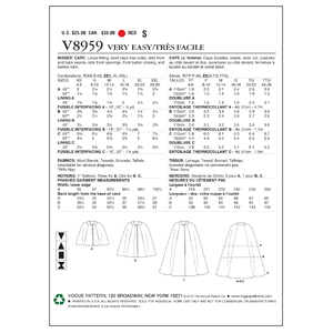 Vogue Sewing Pattern Misses' Cape 8959y (Sizes XS-S-M)