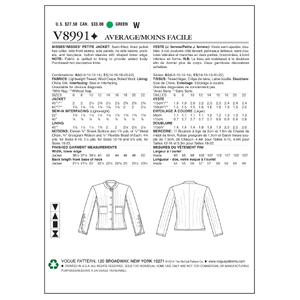 Vogue Sewing Pattern Misses'/Misses' Petite Jacket 8991 A5 (Sizes 6-14)