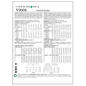 Vogue Sewing Pattern Misses' Shorts 9008 A5 (Sizes 6-14)