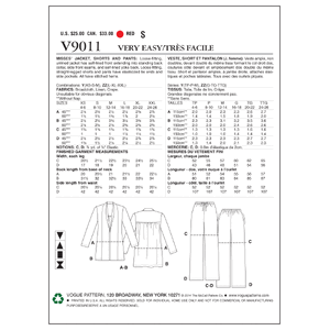 Vogue Sewing Pattern Misses' Jacket, Shorts and Pants 9011y (Sizes XS-S-M)