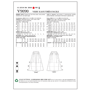 Vogue Sewing Pattern Misses' Skirt 9090 A5 (Sizes 6-14)