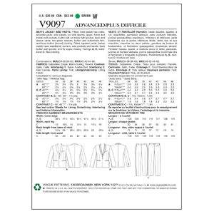 Vogue Sewing Pattern Men's Jacket and Pants 9097MUU (Sizes 34-40)