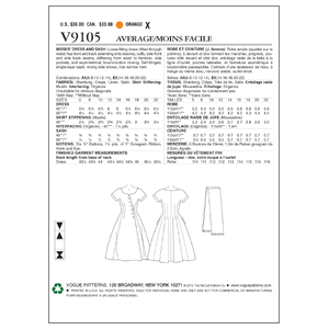 Vogue Sewing Pattern Misses' Dress and Sash 9105 A5 (Sizes 6-14)