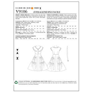 Vogue Sewing Pattern Misses' Dress and Belt 9106 A5 (Sizes 6-14)