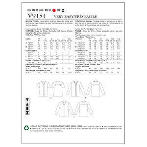 Vogue Sewing Pattern Misses' Tunic 9151y (Sizes XS-S-M)